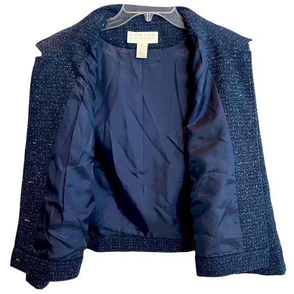 Tweed Bouclé 2 Pc Skirt Blazer Set Professional Suit Blue Gray Black Size 16 - Picture 9 of 16